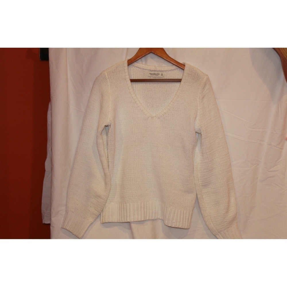 Abercrombie & Fitch Cream V Neck Knit Sweater Womens Medium